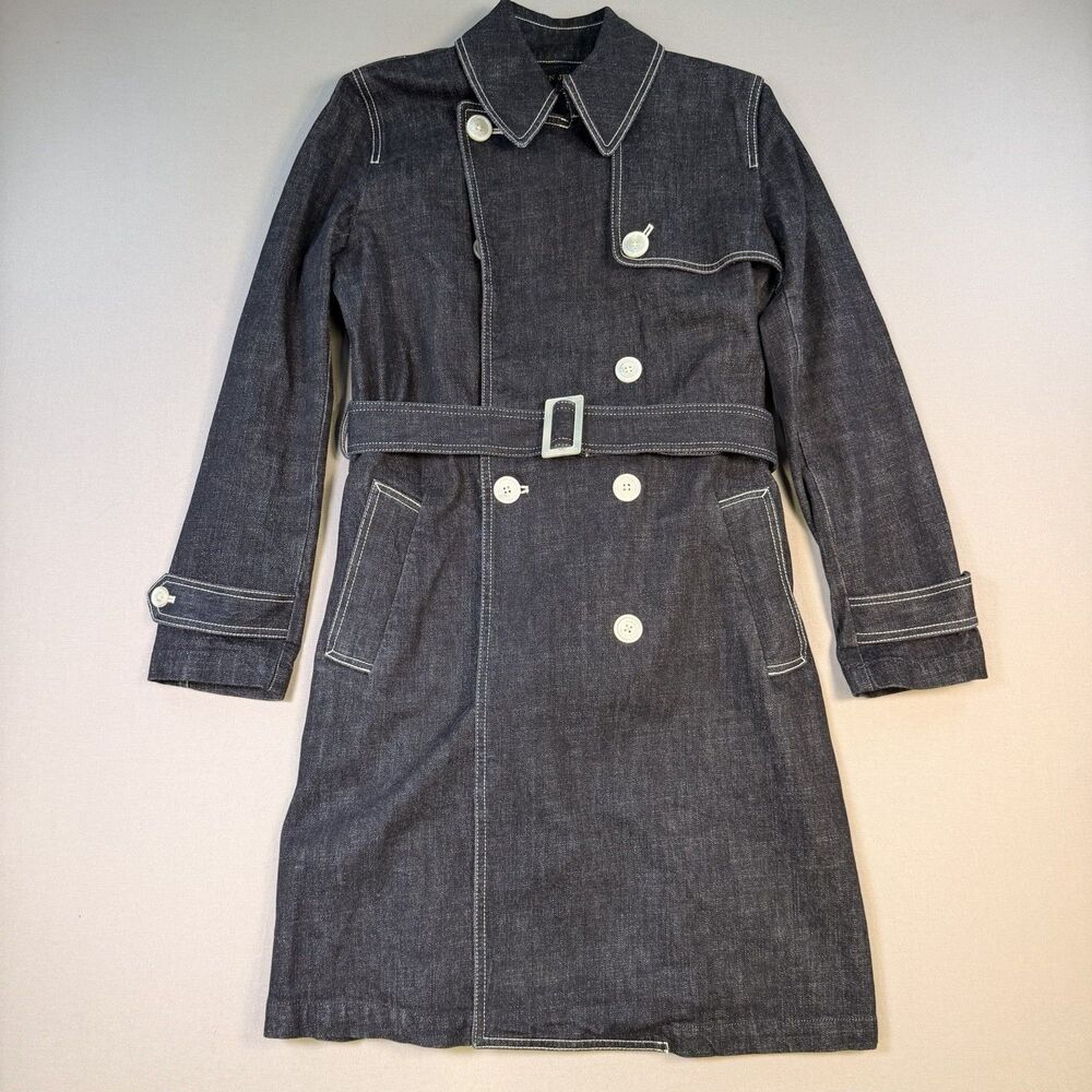 Lauren Jeans Co Ralph Lauren Denim Trench Coat Womens Medium Belted Y2K Indigo